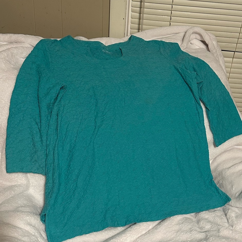 Kim Rogers Blue Raglan 3/4 Sleeve Blouse, size medium, like new